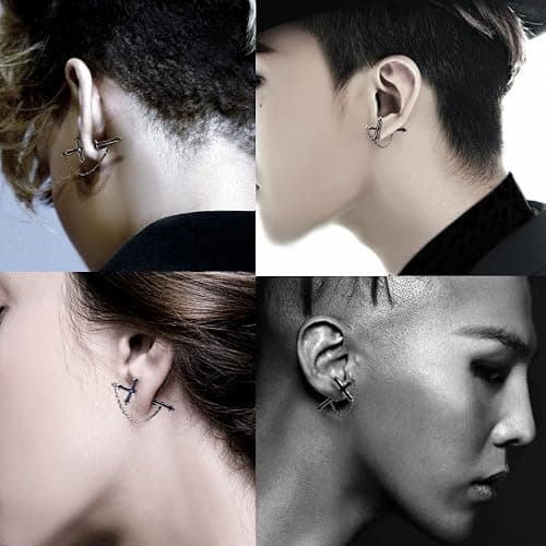 16 Pairs Stainless Steel Punk Y2K Black Dangle Earrings for Men, Axe Skull Screw Cone etc Huggie Hoop Long Chain Piercing Hoop Earrings Set for Unisex Earrings for Women thumbnail 2