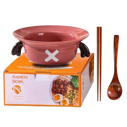DVJEPJ Straw Hat Ramen Bowl (Ceramic Bowl + Wooden Spoon + Chopsticks) for Anime Fans - Image 1