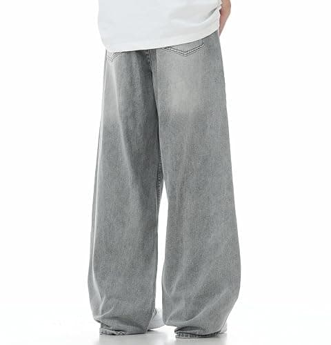 Wide Leg Jeans Men Y2k Baggy Hip Hop Grey Jeans Casual Loose Fit Skater Denim Pants Vintage Oversized Pants Streetwear thumbnail 5