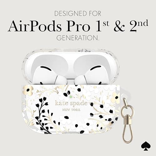kate spade new york AirPods Pro Protective Case with Keychain Ring - Multi Floral Black and White, Compatible with AirPods Pro 2nd / 1st Generation thumbnail 5