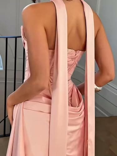 Satin Strapless Homecoming Dresses with Scarf 2025 Side Slit Pleated Short HOCO Cocktail Party Dress for Teens thumbnail 6