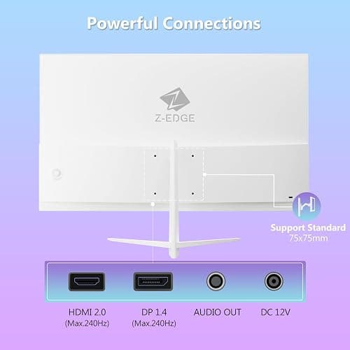 Z-Edge 24 inch 240Hz 165Hz Gaming Monitor, FHD 1080p, MPRT 1ms, IPS Monitor Gaming, 350nits, 16.7M Colors, 99% sRGB, UG24PJ Frameless Bezel, DP x1, HDMI x1(White) thumbnail 9
