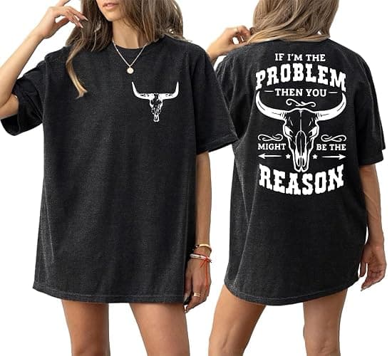 Oversized Country Music Shirts for Women Cow Skull Shirt Western Cowgirl Tee Vintage Concert Outfit Music Lover Tops - Image 1
