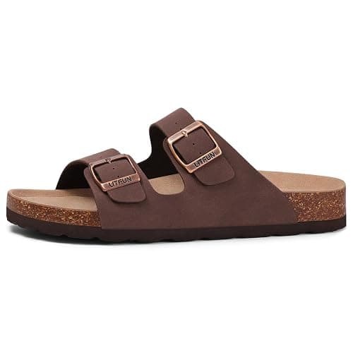 Litfun Women's Cork Footbed Sandal Summer Slip On Slide Sandals with Adjustable Buckle thumbnail 6