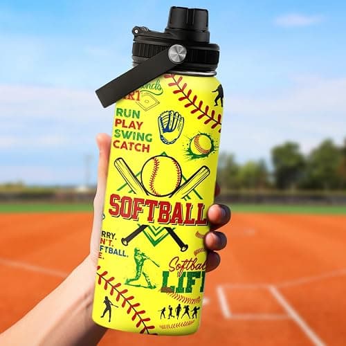 Softball Gift Water Bottle With Lid, 32oz Insulated Stainless Steel Sport Bottles - Softball Players Fan Coach thumbnail 8