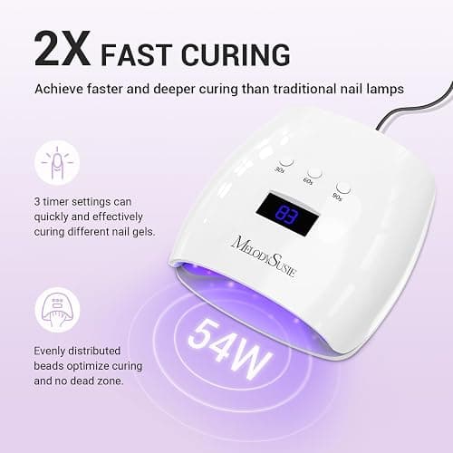 MelodySusie Detachable Base UV/LED Nail Lamp P-Plus30I for Hard Gel | 54W; 3 Timer Settings; Smart Sensor; LCD Display; 30 UV/LED Beads; Rhinestone Glue; Solid Nail Glue Gel; Liner Gel thumbnail 3