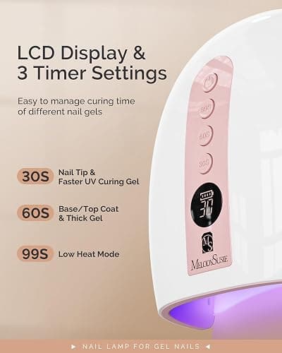 MelodySusie Cordless UV Nail Lamp with 3 Timers & Smart Sensor, P-Plus30G Rechargeable UV Light Cures All Gels, Especially Builder, Hard, Extension, Acrylic & Chrome Gel Polishes Pink thumbnail 5