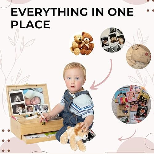 Baby Keepsake Box with 5 Additional Memory Items – Bamboo Memory Box for Baby Girls & Boys – Handprint Kit, Milestone Discs, Photo Corners, Glass Vials, Burlap Bag thumbnail 5