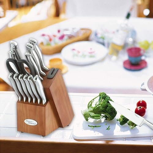Marco Almond® Knife Block Set, KYA26 Knife Set with Block, 14 Pieces Stainless Steel Chef Kitchen Knives with Built-in Sharpener thumbnail 2