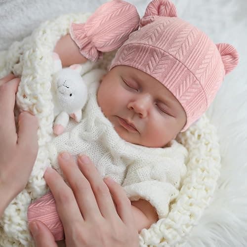 DRESHOW Bonnets de Naissance et Moufles de Protection Bébé Gants Bonnet Nouveau-né Bambin Doux Mignon Tricoté Chapeau 0-6 Mois, Taille Unique thumbnail 2