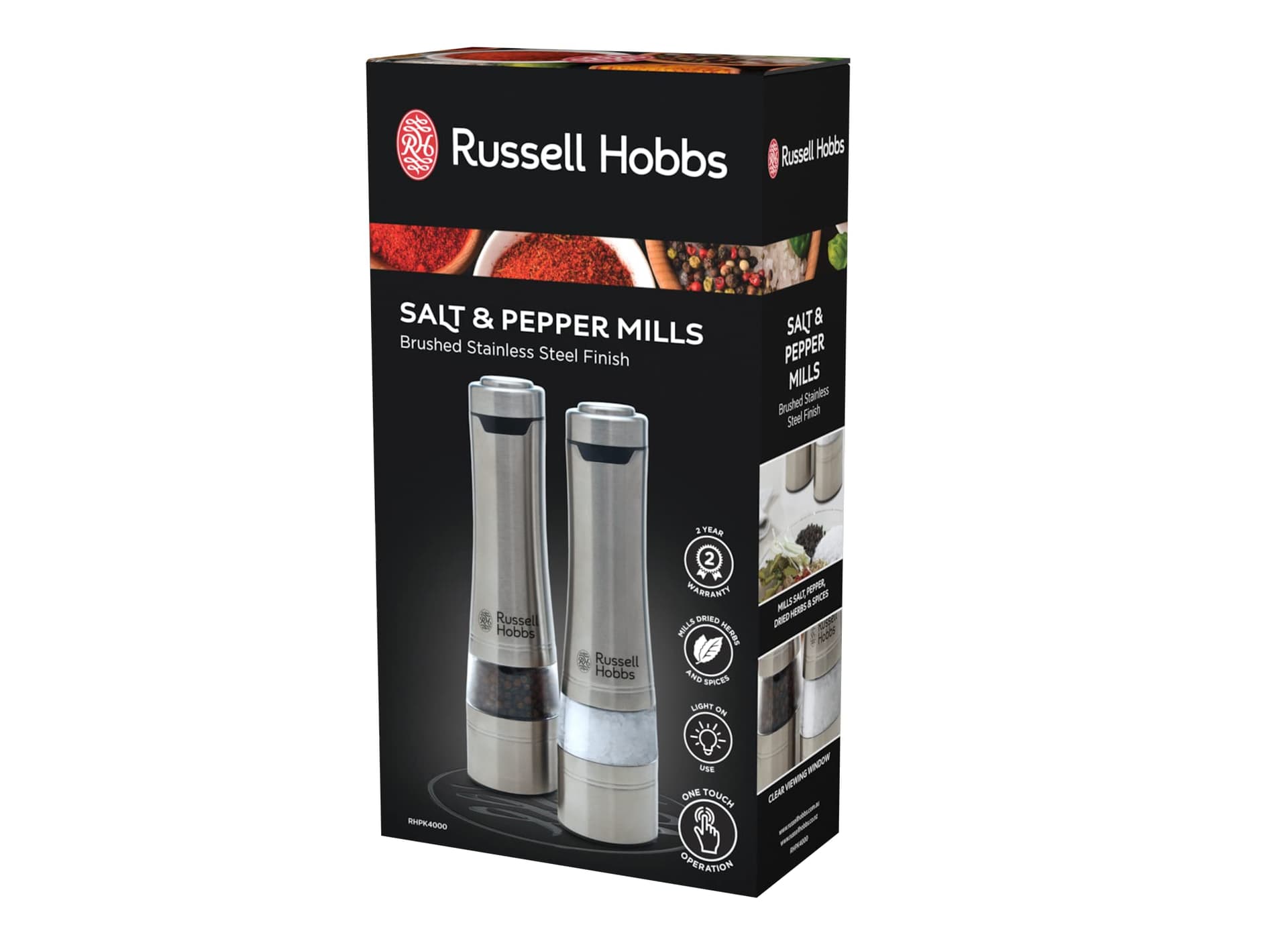 Russell Hobbs RHPK4000 Salt and Pepper Mills, Electric Grinders, One Touch Operation, Brushed Silver thumbnail 7