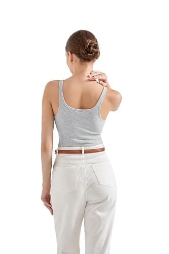 SUUKSESS Women Padded Cotton Ribbed Tank Tops Casual Summer Going Out Sleeveless Scoop Neck Basic Cami Tops thumbnail 5