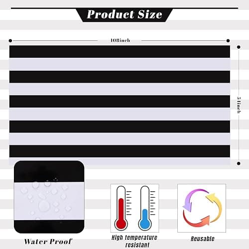 Kesfey 3 Packs Black and White Vertical Striped Tablecloth 54 x 108 Inch Geometric Black Stripe Table Cloths Disposable Plastic Stripe Table Covers Waterproof Picnic Tablecover for Camping Party thumbnail 3