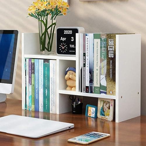 Meikuler Desktop Shelf Organizer, Adjustable Wood Display Desk Shelf, Office Storage Rack Tabletop Bookshelf Multipurpose Shelves for Home Decor, Office, Gifts thumbnail 3