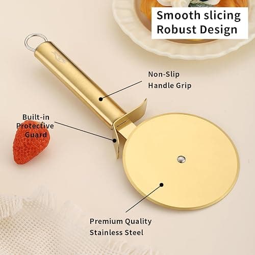 Berglander Pizza Wheel, Gold Titanium Plating Stainless Steel Pizza Cutter, Super Sharp Pizza Slicer With Titanium Gold Plating, Pastry Cutter, Easy to Clean And Stored thumbnail 6