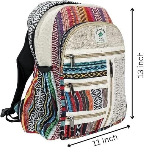 AUNERCART Hemp Backpack Cotton Canvas Stripe 13 Inch Laptop Tab Business Traveling Bag Himalayan Backpack College Gift Bag Casual Daypack 13 x 11 x 5 Inches thumbnail 3