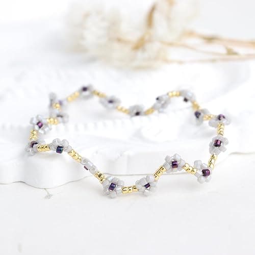 Agriajun Gold Daisy Flower Beaded Stretch Bracelets for Women, Cute Handmade Floral seed Beads Stackable Bracelet Beach Spring Boho Jewelry Gift thumbnail 7