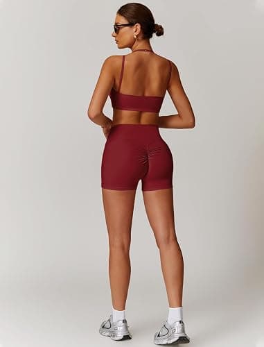 QBGJTD Two Piece Workout Sets For Women Sports Bra Matching High Waist Scrunch Butt Shorts Gym Yoga Athletic Clothes thumbnail 5
