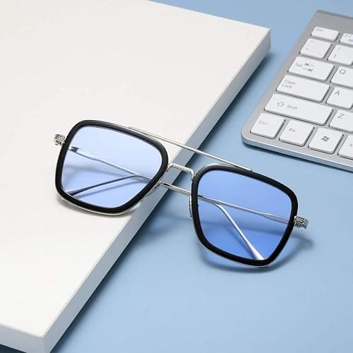 aisswzber Tony Stark Sunglasses Vintage Square Metal Frame for Men Women -Iron Man and Spider-Man Vintage Sun Glasses thumbnail 6