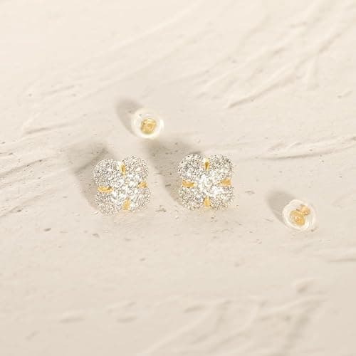 MYEARS Women Stud Earrings Gold Cluster Cubic Zirconia 14K Gold Plated Small Simple Hypoallergenic Everyday Jewelry thumbnail 3
