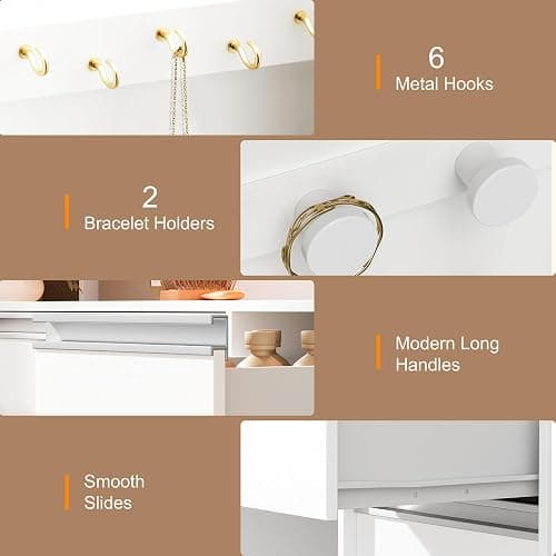 ERLEJIA Vanity Desk with Mirror and Lights, 42.52" 9 Drawer Makeup Table with 2 RGB Lighting Cabinets and Power Outlet for Girls and Ladies Bedroom, White thumbnail 7