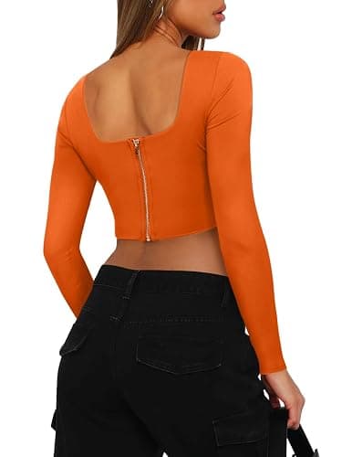 REORIA Womens Trendy Sexy Square Neck Long Sleeve Backless Y2K Going Out Boned Bustier Corset Crop Tops thumbnail 4