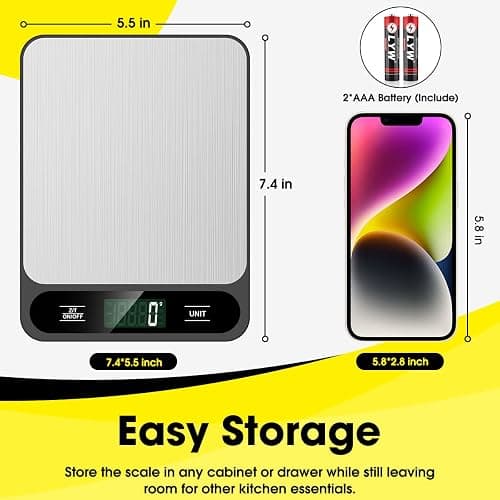 Mik-Nana Food Scale, 10kg/22lb Digital Kitchen Scale Weight Grams and Ounces for Baking Cooking Coffee Package Postage, 6 Units with Tare Function, LCD Display, Easy Clean Stainless Steel thumbnail 4