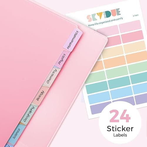 SKYDUE 1 Inch 3 Ring Binder with 8 Tab Dividers & 24 Labels, Pastel Binder Organizer for Letter Size Paper, Aesthetic School Binder for Notes, Documents, Office & Home Organization, Pink thumbnail 6