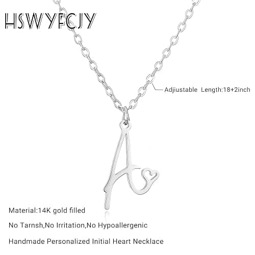 HSWYFCJY Initial Necklace for Women,14K Gold Dainty A-Z Letter Pendant with Heart Choker Necklace Jewelery Gifts,Personalized Cursive Cute Tiny Initial Pendant Necklace for Girls thumbnail 5