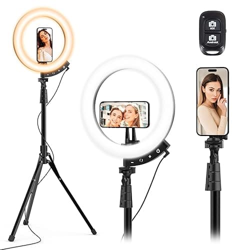 UBeesize Upgraded 12'' Ring Light with 62'' Tripod Stand and Magnetic Phone Holder,LED Selfie RingLight for iPhone with Wireless Remote,Circle Light for Tiktok/YouTube/Photography/Makeup/Live Stream - Image 1