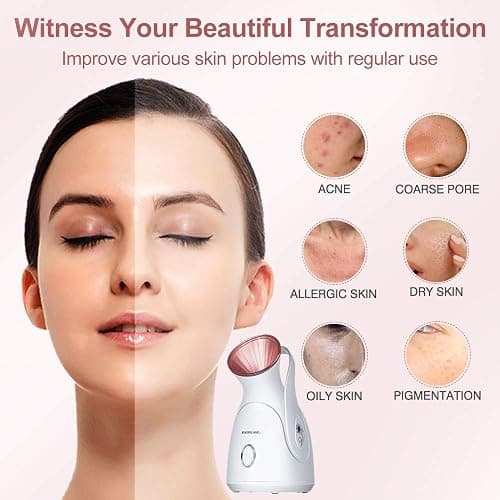 Facial Steamer, Amconsure Nano Ionic Face Steamer for Home, 100ML Warm Mist Humidifier for Women Moisturizing, Unclogs Pores-Bonus Stainless Steel Skin Kit and 2 Face Scrubbers thumbnail 3