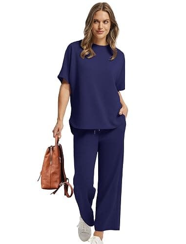 Sampeel Two Piece Sets for Women Summer Outfits Oversized Wide Leg Crop Pants Lounge Sets Airport Beach Vacation Clothes thumbnail 2