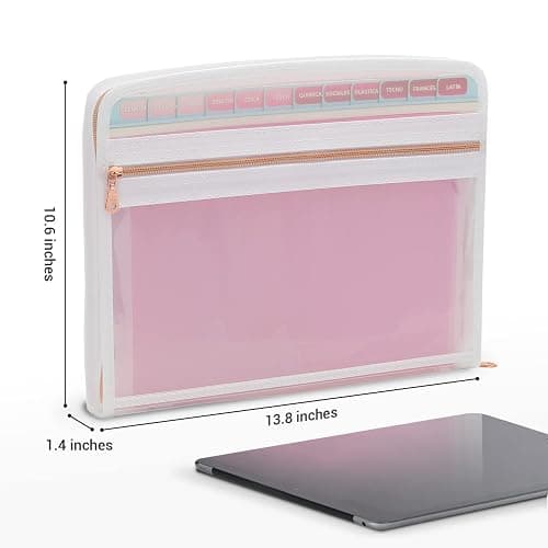 Mukawa 13 Pocket Zippered Expanding File Folder, Accordion File Organizer for Documents Letter Size A4 Papers (Pink) thumbnail 3