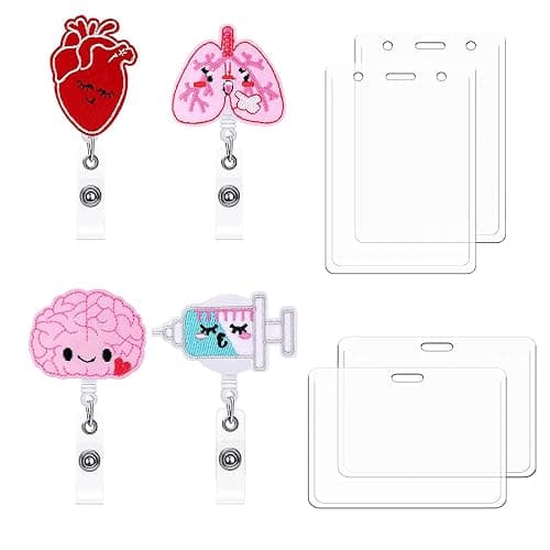 4Pcs Retractable Badge Holder Set, Cute Nurse Badge Reel, Funny Work Id Card Holder for Nurse Doctor Teachers Students Gift (Set 1) - Image 1