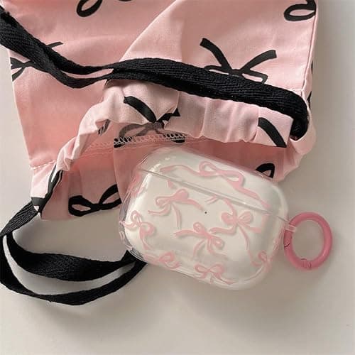 Reownest Clear for AirPods 4th Generation (2024) Cute Bow Pattern Bowknot Aesthetic Design Shockproof Keychain Cover Soft Headphone Cases for Airpods 4 -Clear thumbnail 6