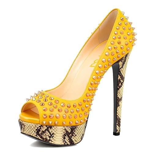 FSJ Women Classic Rivets Platform Heel Peep Toe Pumps High Stiletto Heel Slip On Studded Sexy Wedding Party Dance Shoes Size 4-16 US - Image 1