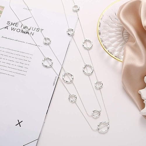 welbijoux Silver Long Necklaces for Women Fashion Double Layered Sweater Chain Y Necklace with Gifts Box thumbnail 3