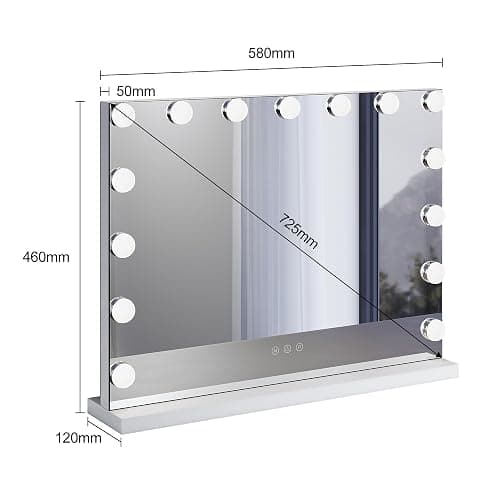 SIRHONA Miroir Maquillage Lumineux, Miroir Coiffeuse LED 15 Lumières Dimmables, Éclairage 3 Couleurs, Contrôle Tactile, 58x45.5x12 cm thumbnail 2