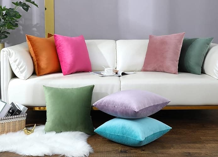 mixeoo Comfy Lavender Throw Pillow Covers Decorative Square Solid Thick Velvet Super Soft Cushion Cases Home Decor for Sofa Couch Living Room Chair, Set of 2, 18 x 18 Inch thumbnail 6