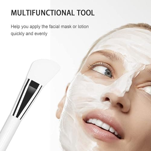Facial Mask Application Brush, Soft Silicone Angled White Brush Head Cosmetic Tool for Body Lotion, Mud, Clay, Charcoal Mixed Mask thumbnail 2