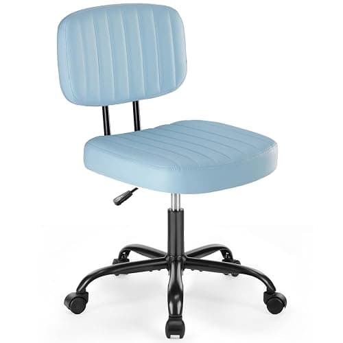 DUMOS Armless Home Office Executive Chair - Small Desk Chair with Low Back Lumbar Support, Height Adjustable PU Leather Computer Task Chair with 360° Swivel Wheels, for Adults, Blue thumbnail 7