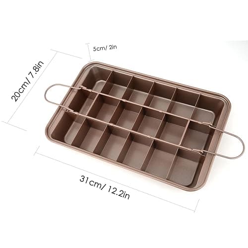 Brownie Pan with Dividers, Non Stick Brownie Baking Pan, 18 Pre-slice Carbon Steel Bakeware Tray with Grips for Oven Baking Bread, Square Mold Tray for Baking Cake Biscuit Muffin, 12X8X2'' thumbnail 3