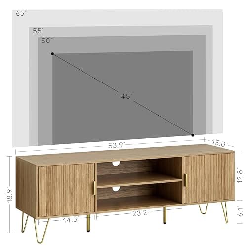 Apetaccat TV Stand for 55-65 Inch TV, Entertainment Center with Soft Hinge Door,TV Console Table with 2 Cabinets with Gold Handle and Feet,for Living Room, Bedroom, Oak thumbnail 3