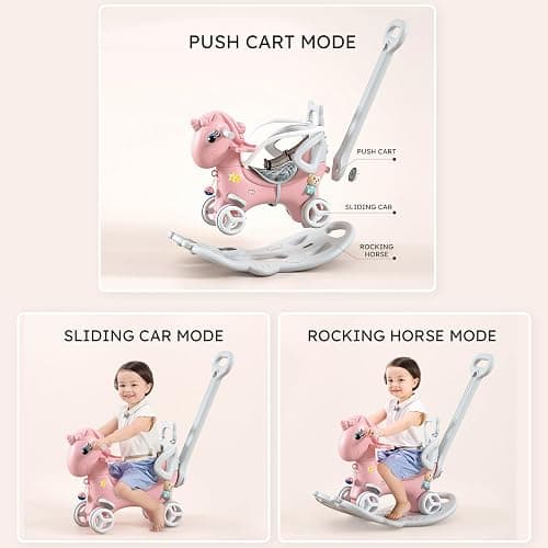 Legendstone Rocking Horse for Toddlers 1-3 Years,4 in 1 Design, Kids Ride on Toy Balance Bike Push Cart with Detachable Balance Board,Fun Birthday Gifts-Pink thumbnail 4
