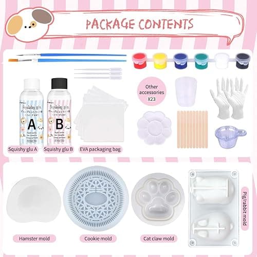 Anergoo Taba Squishes Kit with Pig Bunny Silicone Mold Cookie Mold Squishy Hamster Mold 3" Paw Animal Silicone Molds for Decompression Gift 200g thumbnail 2