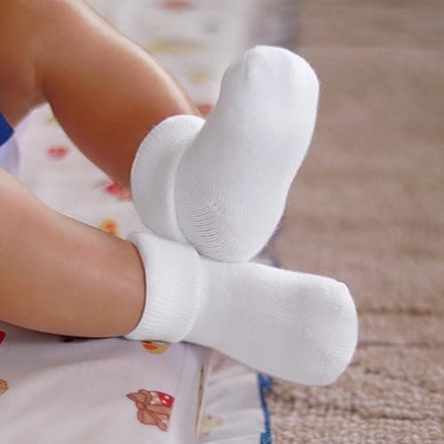 RATIVE Newborn 0-3 Months and Infant 3-12 Months Thick Terry Turn Cuff Socks for Baby Boys Girls - 0-3 Months - 12-pairs/White thumbnail 5