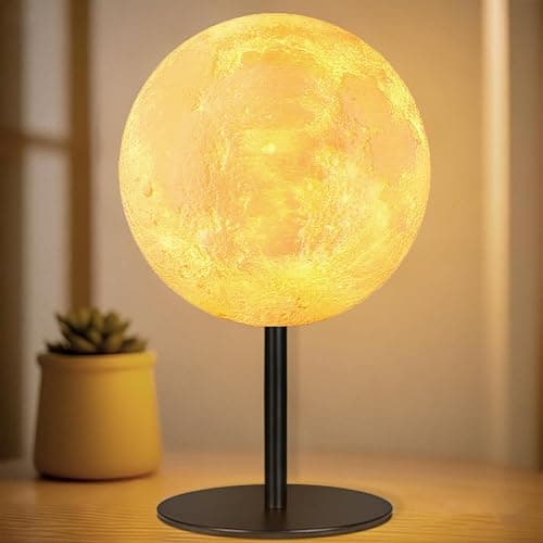 Moon Lamp Small Table Lamp for Bedroom, Dimmable Table Lamp with 30 Modes, Night Light Bedside Lamps for Night Stands, Desk Lamp for Living Room, Office, Dorm, Gifts for Kids Teens (Inline Control) - Image 1