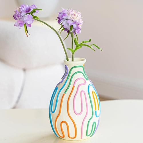 COTYNI Colored Lines Flower Vase for Modern Home Decor, Cute Vase for Decor, Unique Small Vase for Centerpieces, Modern Vase for Unique Home/Livingroom/Office Accent (1 Pack) - Image 1