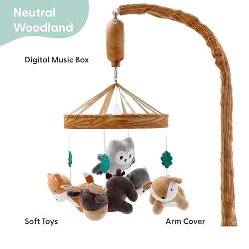 The Peanutshell Crib Mobile for Boys or Girls - Woodgrain Musical Baby Crib Mobile with 12 Lullabies, Whimsical Woodland Baby Whimsical Woodland Nursery Decor thumbnail 3