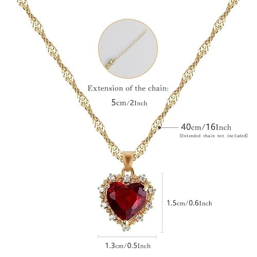MISS RIGHT Crystal Love Heart Necklace for Women 14K Gold Plated with Birthstone Charm Pendant Necklace, Jewelry Gifts for Women, 16"+2" thumbnail 3